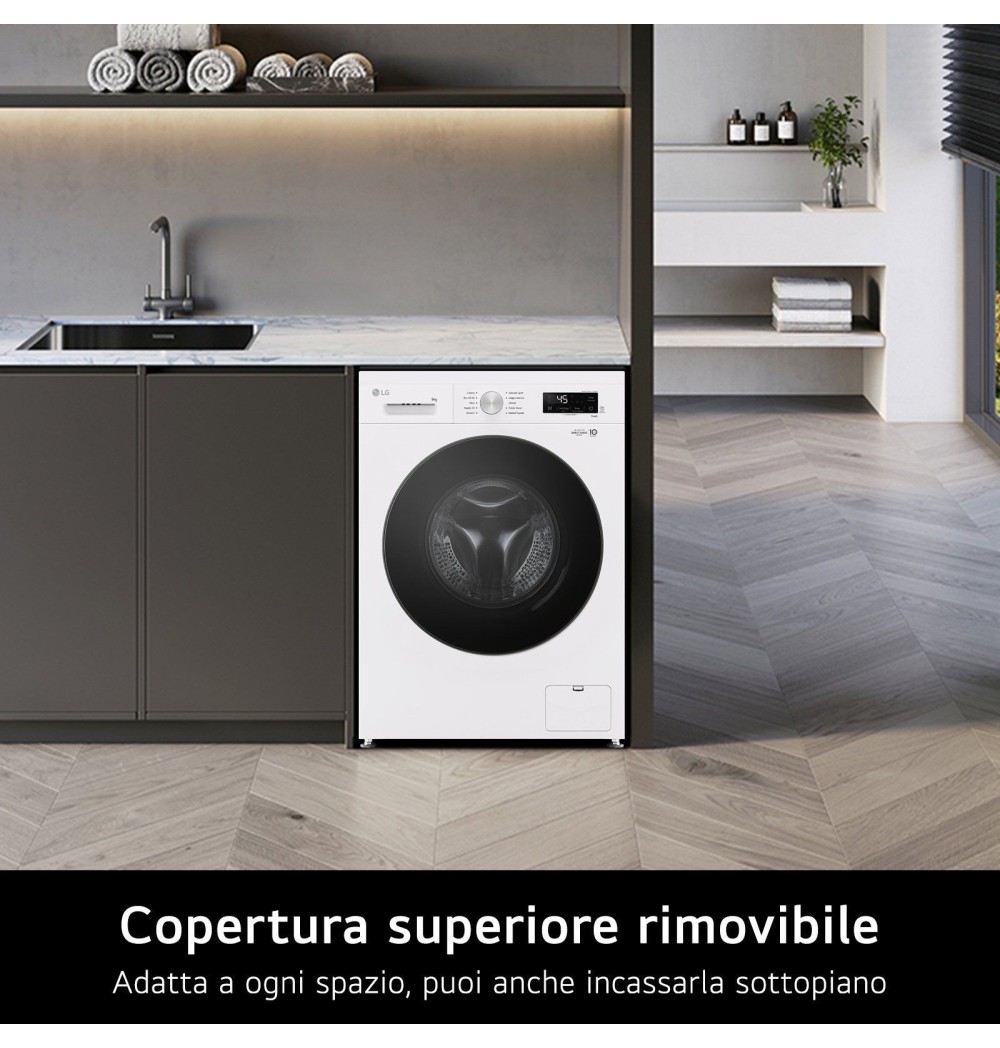 LG F4NX1009NWB Lavatrice 9 kg a Carica Frontale, Classe A, 1400 giri