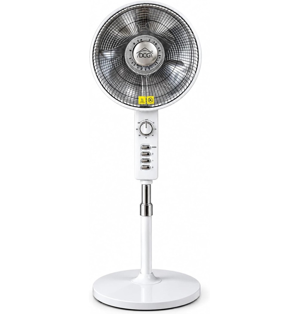DCG SA9680 Stufa Elettrica Oscillante 900W Carbon Crystal a Piantana 124cm Basso Consumo Nuovo Design Silver-Cromato