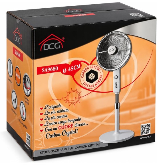DCG SA9680 Stufa Elettrica Oscillante 900W Carbon Crystal a Piantana 124cm Basso Consumo Nuovo Design Silver-Cromato