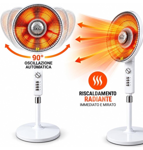 DCG SA9865t Stufa Elettrica Oscillante 900W Carbon Crystal a Piantana 124cm Basso Consumo Nuovo Design con telecomando