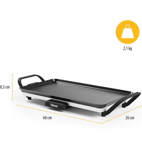 Tristar Table Grill Slim M - Piastra di cottura con ampia superficie di 46 x 26 cm - Termostato regolabile BP-2667