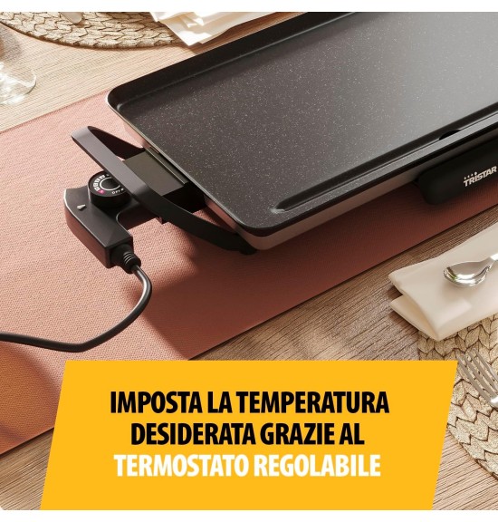 Tristar Table Grill Slim M - Piastra di cottura con ampia superficie di 46 x 26 cm - Termostato regolabile BP-2667