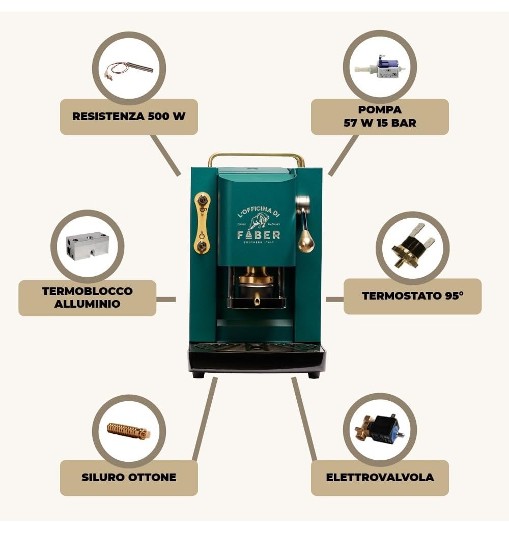 Faber Macchina Caffè a Cialde Espresso Capacità 1,3 Litri Potenza 500W colore BRITISH GREEN Pro Deluxe