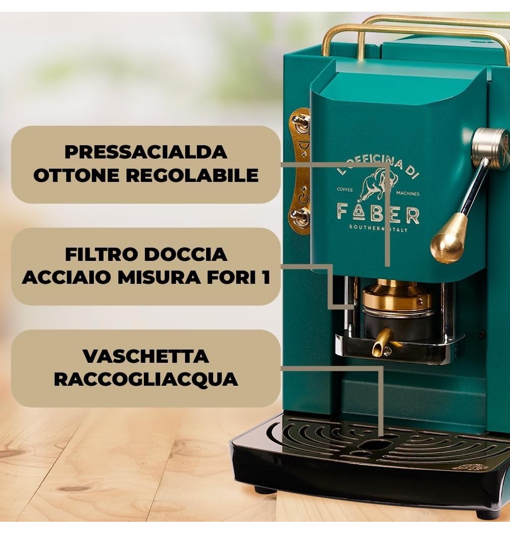 Faber Macchina Caffè a Cialde Espresso Capacità 1,3 Litri Potenza 500W colore BRITISH GREEN Pro Deluxe