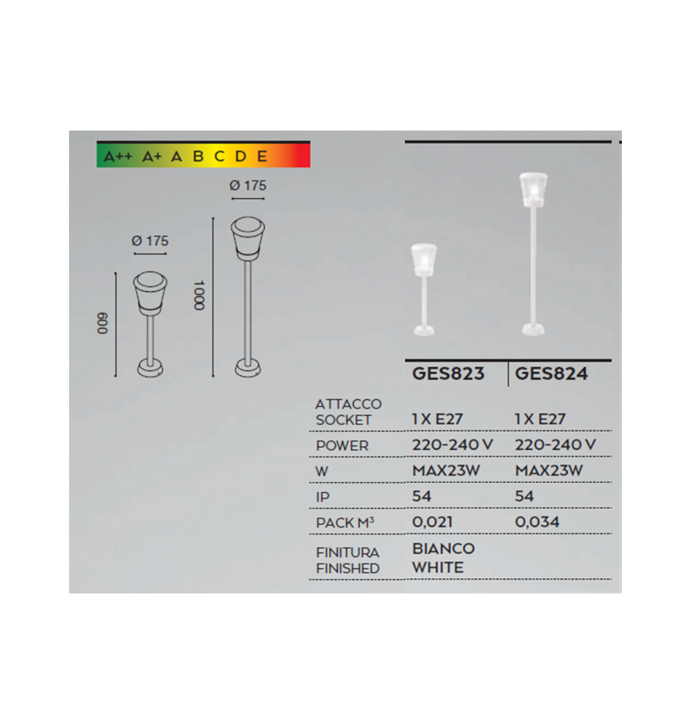 Ges824 paletto design h100 esterno E27 ip54 bianco gea led