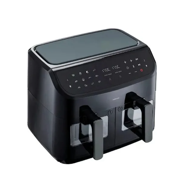 Medion Friggitrice ad Aria Doppia Zona Capacità 2 X 4,35 Litri Potenza 2600 Watt con Funzione Vapore colore Nero