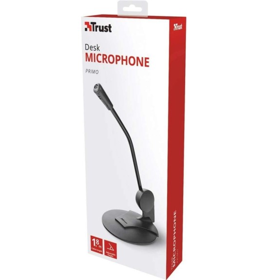 Trust Primo Microfono da Tavolo ad Alta Sensibilità su Supporto con Spina da 3,5 mm, Nero