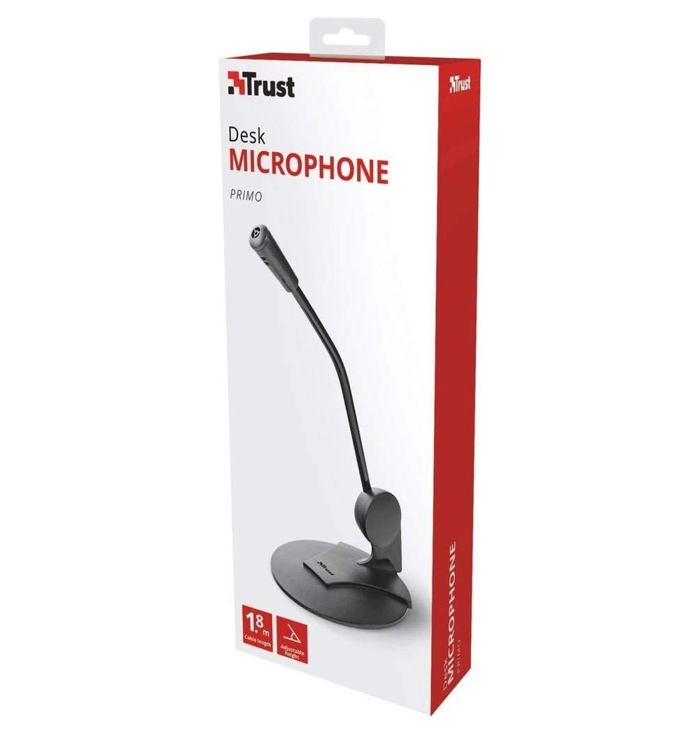 Trust Primo Microfono da Tavolo ad Alta Sensibilità su Supporto con Spina da 3,5 mm, Nero