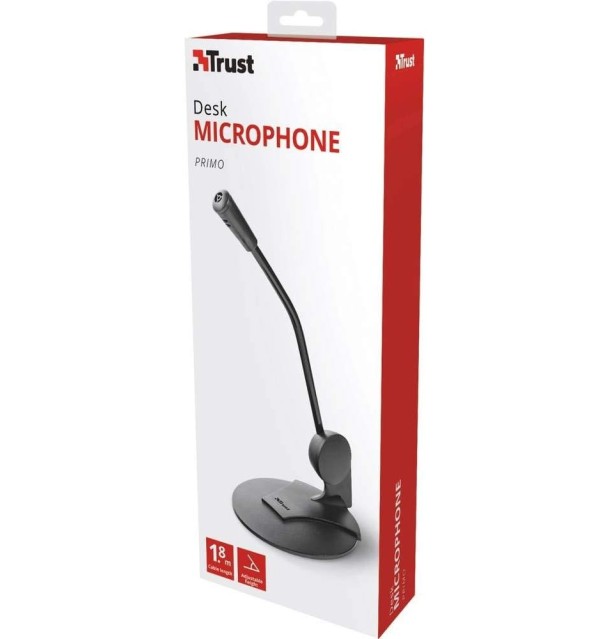 Trust Primo Microfono da Tavolo ad Alta Sensibilità su Supporto con Spina da 3,5 mm, Nero
